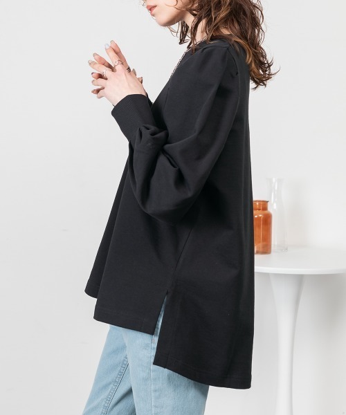 RCD(アールシーディー)の「ミニ裏毛パフスリーブカットソー(Tシャツ/カットソー・レディース・チャコールグレー/ブラック/杢グレー・M-L/LL~3L/4L~5L)」の5枚目の写真