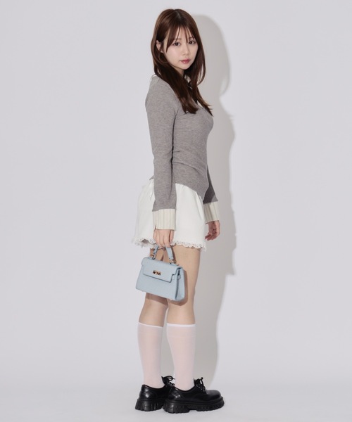JilLA（ジルア）の「Layered Check Rib V-Neck Knit / レイヤードチェックリブVネックニット（シャツ/ブラウス・レディース・ブラック/グレー・FREE）」の15枚目の写真