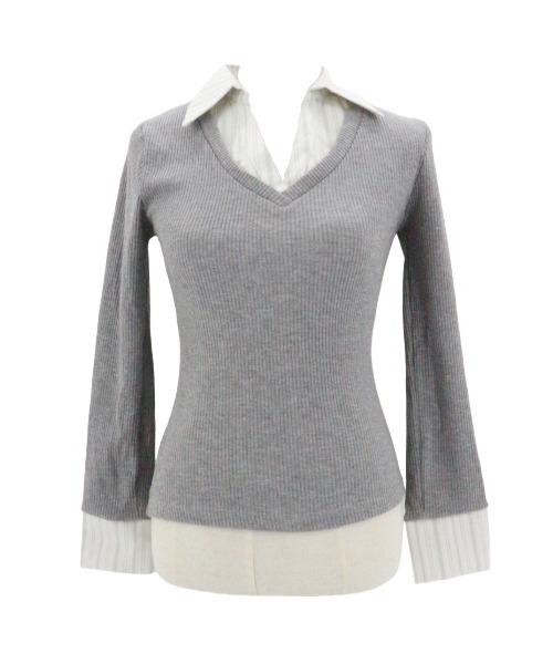 JilLA（ジルア）の「Layered Check Rib V-Neck Knit / レイヤードチェックリブVネックニット（シャツ/ブラウス・レディース・ブラック/グレー・FREE）」の3枚目の写真