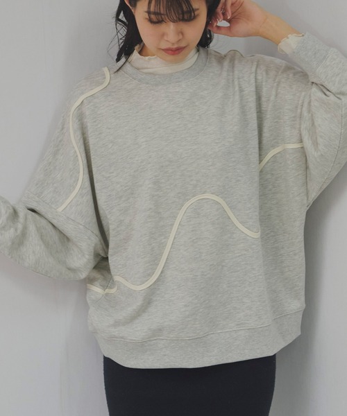 Fizz(フィズ)の「TC裏毛 ニュアンスラインドルマンプルオーバー(スウェット・レディース・オートミール/アイボリー/ブルー/ブラック・M)」の3枚目の写真