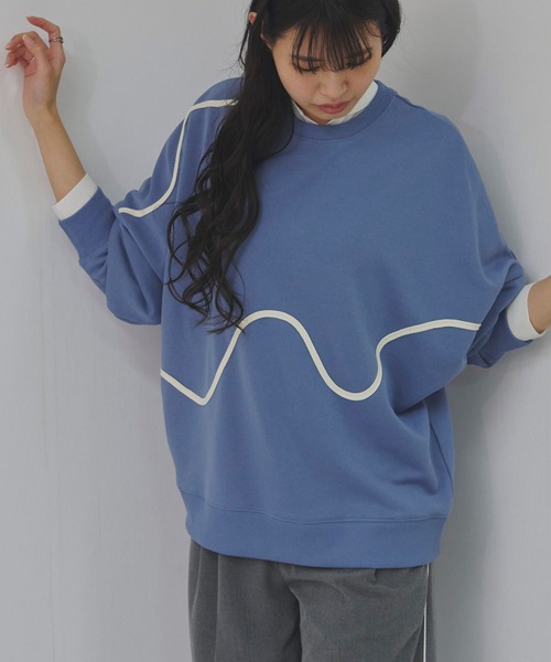 Fizz(フィズ)の「TC裏毛 ニュアンスラインドルマンプルオーバー(スウェット・レディース・オートミール/アイボリー/ブルー/ブラック・M)」の4枚目の写真