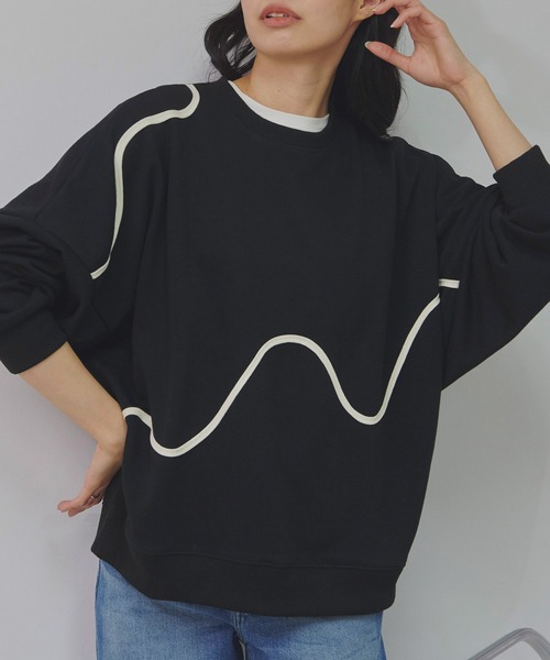 Fizz(フィズ)の「TC裏毛 ニュアンスラインドルマンプルオーバー(スウェット・レディース・オートミール/アイボリー/ブルー/ブラック・M)」の2枚目の写真