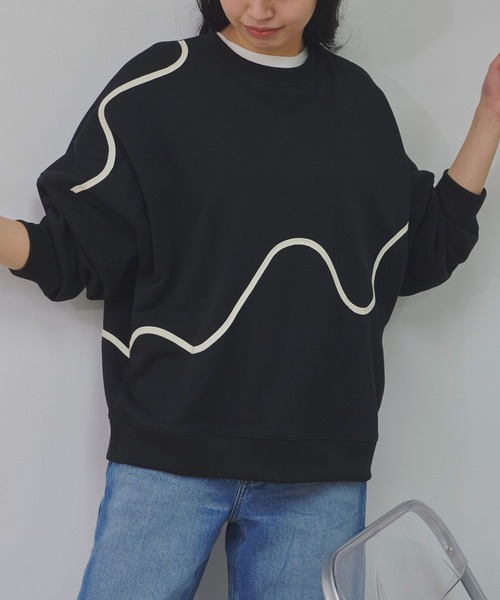 Fizz(フィズ)の「TC裏毛 ニュアンスラインドルマンプルオーバー(スウェット・レディース・オートミール/アイボリー/ブルー/ブラック・M)」の16枚目の写真