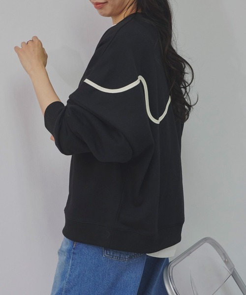 Fizz(フィズ)の「TC裏毛 ニュアンスラインドルマンプルオーバー(スウェット・レディース・オートミール/アイボリー/ブルー/ブラック・M)」の17枚目の写真