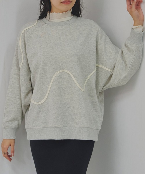 Fizz(フィズ)の「TC裏毛 ニュアンスラインドルマンプルオーバー(スウェット・レディース・オートミール/アイボリー/ブルー/ブラック・M)」の13枚目の写真