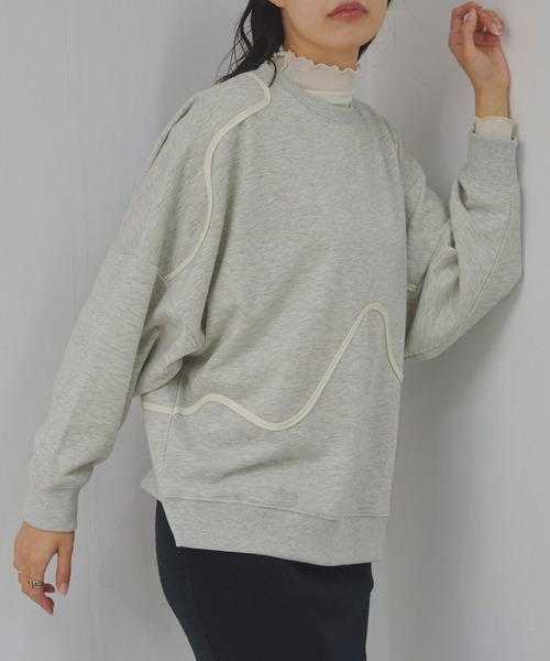 Fizz(フィズ)の「TC裏毛 ニュアンスラインドルマンプルオーバー(スウェット・レディース・オートミール/アイボリー/ブルー/ブラック・M)」の7枚目の写真