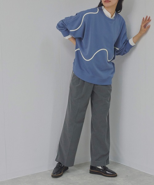 Fizz(フィズ)の「TC裏毛 ニュアンスラインドルマンプルオーバー(スウェット・レディース・オートミール/アイボリー/ブルー/ブラック・M)」の9枚目の写真