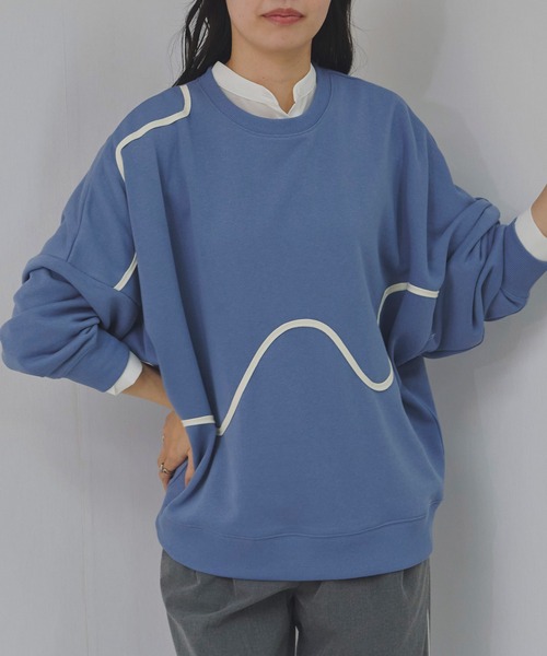 Fizz(フィズ)の「TC裏毛 ニュアンスラインドルマンプルオーバー(スウェット・レディース・オートミール/アイボリー/ブルー/ブラック・M)」の12枚目の写真