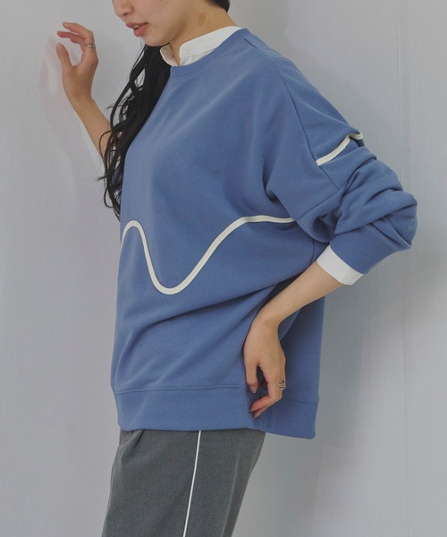 Fizz(フィズ)の「TC裏毛 ニュアンスラインドルマンプルオーバー(スウェット・レディース・オートミール/アイボリー/ブルー/ブラック・M)」の5枚目の写真