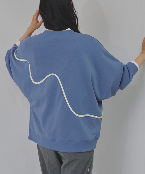 Fizz(フィズ)の「TC裏毛 ニュアンスラインドルマンプルオーバー(スウェット・レディース・オートミール/アイボリー/ブルー/ブラック・M)」の6枚目の写真