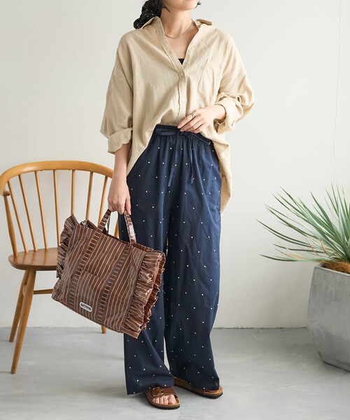 FREAK'S STORE（フリークスストア）の「インド ラメドット刺繍 イージーパンツ＜セットアップ対応＞（その他パンツ・レディース・オフホワイト/ブラック/ブラウン/ネイビー・SMALL/MEDIUM）」の6枚目の写真