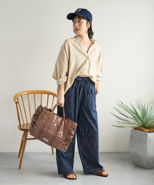 FREAK'S STORE（フリークスストア）の「インド ラメドット刺繍 イージーパンツ＜セットアップ対応＞（その他パンツ・レディース・オフホワイト/ブラック/ブラウン/ネイビー・SMALL/MEDIUM）」の7枚目の写真