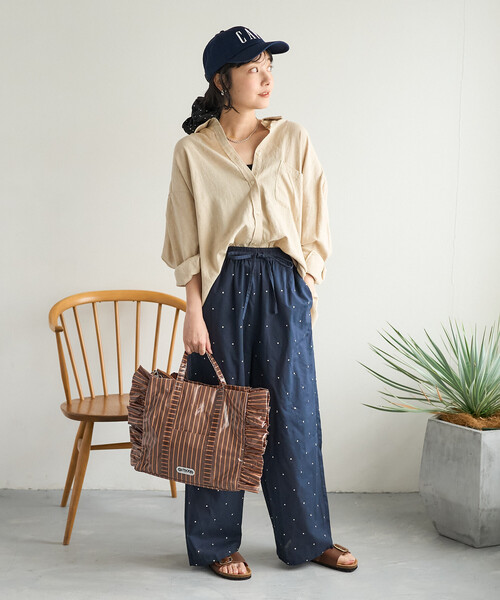 FREAK'S STORE（フリークスストア）の「インド ラメドット刺繍 イージーパンツ＜セットアップ対応＞（その他パンツ・レディース・オフホワイト/ブラック/ブラウン/ネイビー・SMALL/MEDIUM）」の8枚目の写真