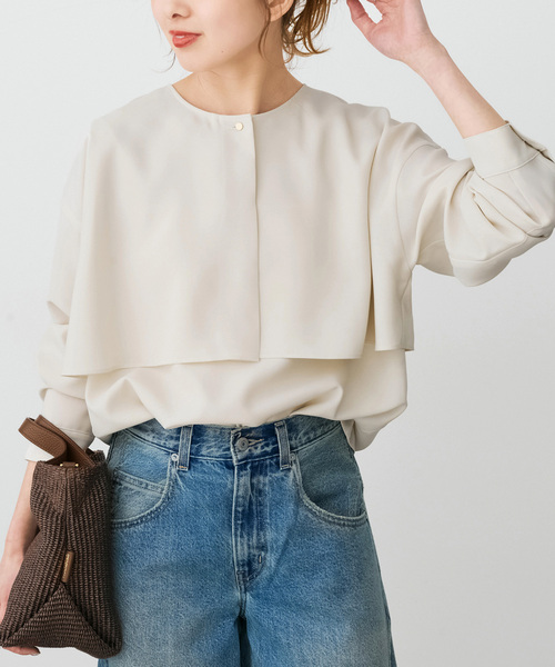 Spick & Span(スピックアンドスパン)の「《セットアップ可》ウォッシャブルヨークブラウス(シャツ/ブラウス・レディース・ホワイト系その他/ネイビー・FREE)」の2枚目の写真