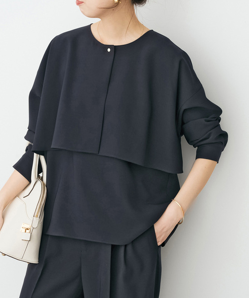 Spick & Span(スピックアンドスパン)の「《セットアップ可》ウォッシャブルヨークブラウス(シャツ/ブラウス・レディース・ホワイト系その他/ネイビー・FREE)」の1枚目の写真