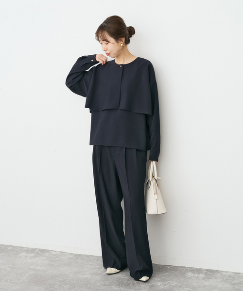 Spick & Span(スピックアンドスパン)の「《セットアップ可》ウォッシャブルヨークブラウス(シャツ/ブラウス・レディース・ホワイト系その他/ネイビー・FREE)」の4枚目の写真