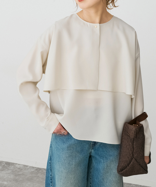 Spick & Span(スピックアンドスパン)の「《セットアップ可》ウォッシャブルヨークブラウス(シャツ/ブラウス・レディース・ホワイト系その他/ネイビー・FREE)」の6枚目の写真