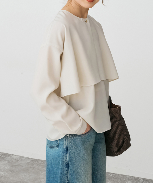 Spick & Span(スピックアンドスパン)の「《セットアップ可》ウォッシャブルヨークブラウス(シャツ/ブラウス・レディース・ホワイト系その他/ネイビー・FREE)」の7枚目の写真