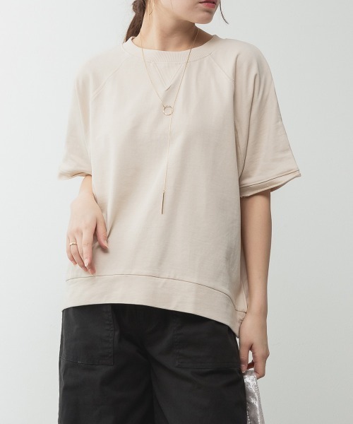 RCD（アールシーディー）の「ミニ裏毛ラグラン半袖トレーナ（Tシャツ/カットソー・レディース・オートミール/ブラック/ライトベージュ/チャコールグレー・M-L/LL～3L）」の4枚目の写真