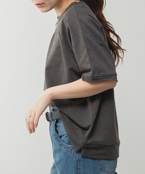 RCD（アールシーディー）の「ミニ裏毛ラグラン半袖トレーナ（Tシャツ/カットソー・レディース・オートミール/ブラック/ライトベージュ/チャコールグレー・M-L/LL～3L）」の9枚目の写真