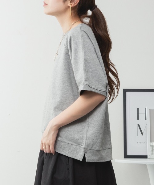 RCD（アールシーディー）の「ミニ裏毛ラグラン半袖トレーナ（Tシャツ/カットソー・レディース・オートミール/ブラック/ライトベージュ/チャコールグレー・M-L/LL～3L）」の12枚目の写真