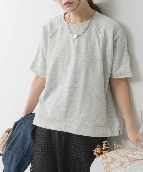 RCD（アールシーディー）の「ミニ裏毛ラグラン半袖トレーナ（Tシャツ/カットソー・レディース・オートミール/ブラック/ライトベージュ/チャコールグレー・M-L/LL～3L）」の14枚目の写真
