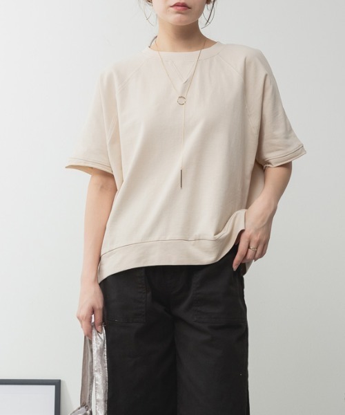 RCD（アールシーディー）の「ミニ裏毛ラグラン半袖トレーナ（Tシャツ/カットソー・レディース・オートミール/ブラック/ライトベージュ/チャコールグレー・M-L/LL～3L）」の17枚目の写真