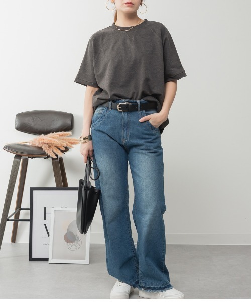 RCD（アールシーディー）の「ミニ裏毛ラグラン半袖トレーナ（Tシャツ/カットソー・レディース・オートミール/ブラック/ライトベージュ/チャコールグレー・M-L/LL～3L）」の22枚目の写真