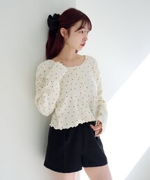 Kastane（カスタネ）の「【ドット&無地】針抜きリブカーディガン（カーディガン/ボレロ）」