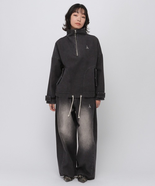 ALAND（エーランド）の「セットアップ着用可能【UNISEX】ALAND／サイドタックデニム（デニムパンツ・レディース・ブラック/ブルー・LARGE/SMALL）」の3枚目の写真