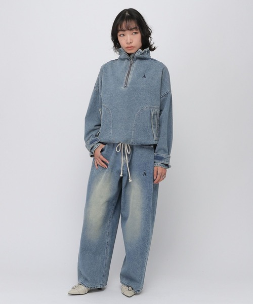 ALAND（エーランド）の「セットアップ着用可能【UNISEX】ALAND／サイドタックデニム（デニムパンツ・レディース・ブラック/ブルー・LARGE/SMALL）」の9枚目の写真
