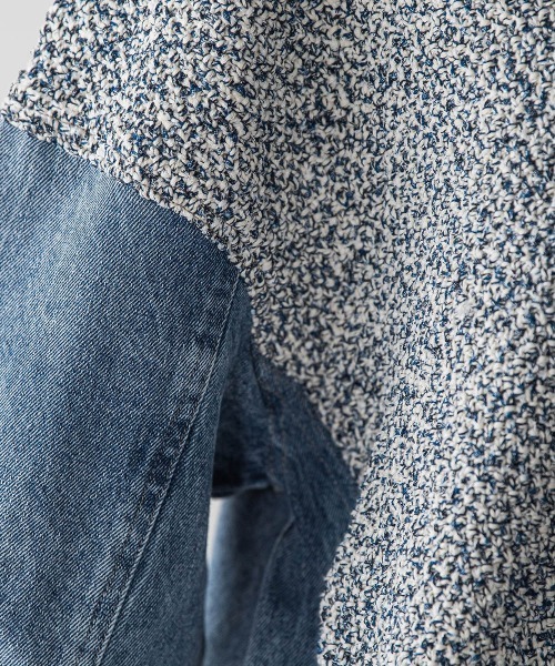 MAYSON GREY（メイソングレイ）の「デニムドッキングVネックニットプルオーバー≪洗濯機で洗える≫（ニット/セーター・レディース・ブルー/オフホワイト・M）」の6枚目の写真