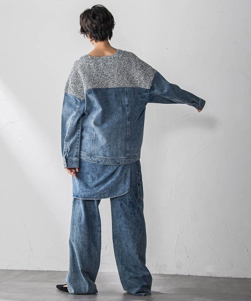 MAYSON GREY（メイソングレイ）の「デニムドッキングVネックニットプルオーバー≪洗濯機で洗える≫（ニット/セーター・レディース・ブルー/オフホワイト・M）」の10枚目の写真