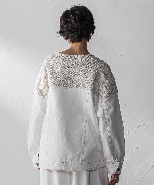 MAYSON GREY（メイソングレイ）の「デニムドッキングVネックニットプルオーバー≪洗濯機で洗える≫（ニット/セーター・レディース・ブルー/オフホワイト・M）」の13枚目の写真