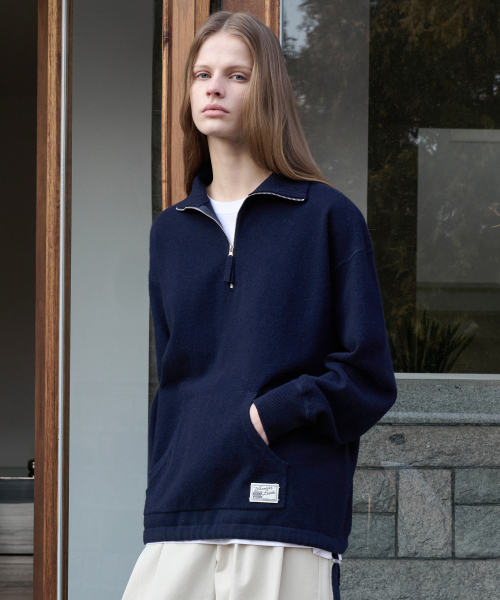 ノエラ リバーシブルニット セール】Wool Knit Half-zip Pullover - Classic Navy（ニット