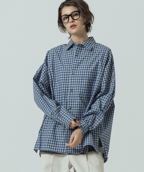 SLICK（スリック）の「【SLICK/スリック】Mini Check Broad Dolman Sleeve Shirt/ミニチェック ブロード ドルマンスリーブシャツ/オーバーサイズ /レギュラーカラーシャツ（シャツ/ブラウス・メンズ・ブルー/ブラック/ライトグレー・1/2/3）」の3枚目の写真