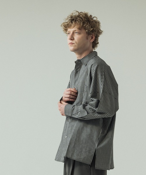 SLICK（スリック）の「【SLICK/スリック】Mini Check Broad Dolman Sleeve Shirt/ミニチェック ブロード ドルマンスリーブシャツ/オーバーサイズ /レギュラーカラーシャツ（シャツ/ブラウス・メンズ・ブルー/ブラック/ライトグレー・1/2/3）」の5枚目の写真