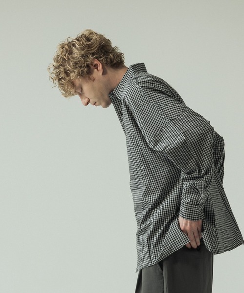 SLICK（スリック）の「【SLICK/スリック】Mini Check Broad Dolman Sleeve Shirt/ミニチェック ブロード ドルマンスリーブシャツ/オーバーサイズ /レギュラーカラーシャツ（シャツ/ブラウス・メンズ・ブルー/ブラック/ライトグレー・1/2/3）」の6枚目の写真
