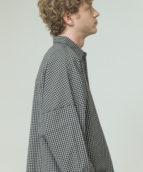 SLICK（スリック）の「【SLICK/スリック】Mini Check Broad Dolman Sleeve Shirt/ミニチェック ブロード ドルマンスリーブシャツ/オーバーサイズ /レギュラーカラーシャツ（シャツ/ブラウス・メンズ・ブルー/ブラック/ライトグレー・1/2/3）」の8枚目の写真