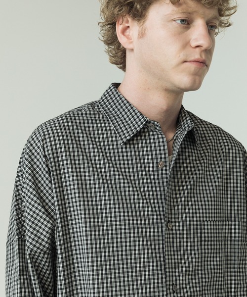SLICK（スリック）の「【SLICK/スリック】Mini Check Broad Dolman Sleeve Shirt/ミニチェック ブロード ドルマンスリーブシャツ/オーバーサイズ /レギュラーカラーシャツ（シャツ/ブラウス・メンズ・ブルー/ブラック/ライトグレー・1/2/3）」の9枚目の写真