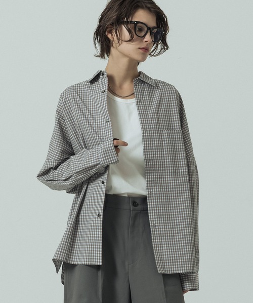 SLICK（スリック）の「【SLICK/スリック】Mini Check Broad Dolman Sleeve Shirt/ミニチェック ブロード ドルマンスリーブシャツ/オーバーサイズ /レギュラーカラーシャツ（シャツ/ブラウス・メンズ・ブルー/ブラック/ライトグレー・1/2/3）」の17枚目の写真