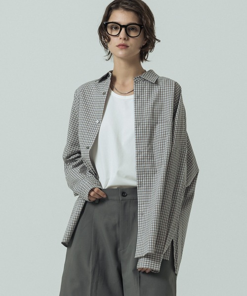 SLICK（スリック）の「【SLICK/スリック】Mini Check Broad Dolman Sleeve Shirt/ミニチェック ブロード ドルマンスリーブシャツ/オーバーサイズ /レギュラーカラーシャツ（シャツ/ブラウス・メンズ・ブルー/ブラック/ライトグレー・1/2/3）」の18枚目の写真