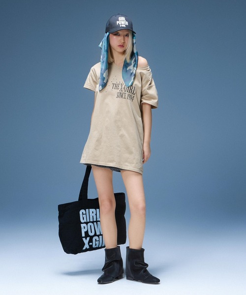 X-girl（エックスガール）の「GIRL POWER BIG TOTE BAG（トートバッグ・レディース・ブラック/ベージュ・ONE SIZE）」の3枚目の写真