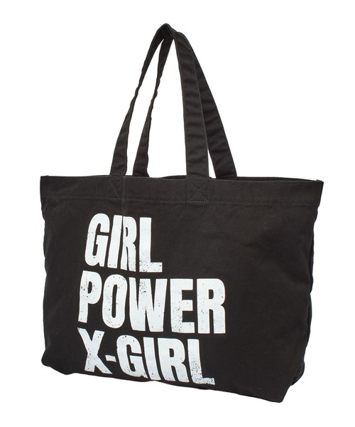 X-girl（エックスガール）の「GIRL POWER BIG TOTE BAG（トートバッグ・レディース・ブラック/ベージュ・ONE SIZE）」の4枚目の写真
