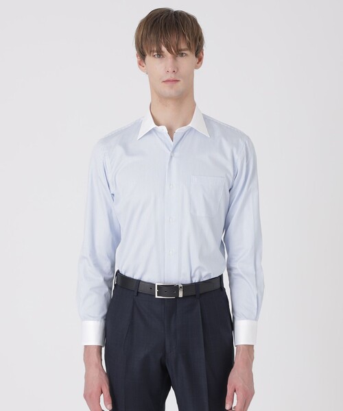 BLACK LABEL CRESTBRIDGE（ブラックレーベル・クレストブリッジ）の「【一部店舗限定】プレミアムギザクレリックストライプセミワイドカラーシャツ（シャツ/ブラウス・メンズ・ブルー系その他2/パープル系その他4・XL/L/M/S）」の3枚目の写真