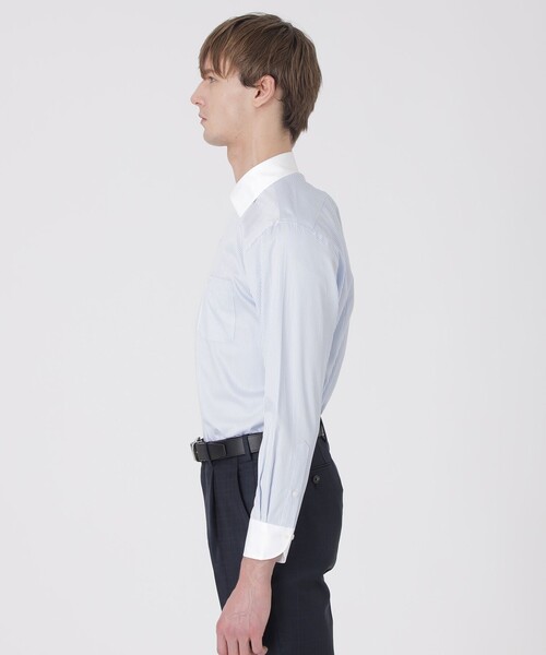 BLACK LABEL CRESTBRIDGE（ブラックレーベル・クレストブリッジ）の「【一部店舗限定】プレミアムギザクレリックストライプセミワイドカラーシャツ（シャツ/ブラウス・メンズ・ブルー系その他2/パープル系その他4・XL/L/M/S）」の4枚目の写真