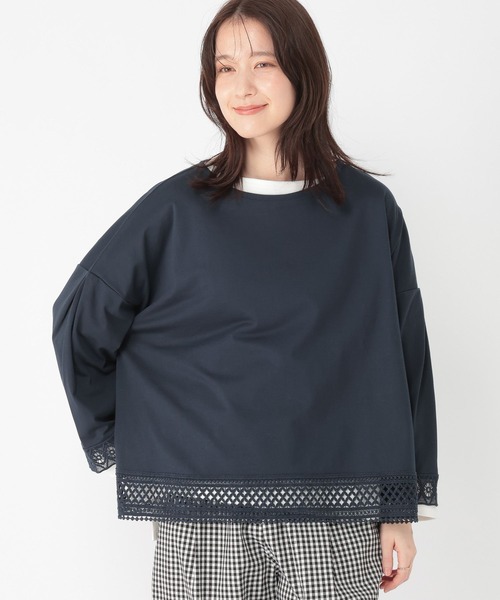 studio CLIP(スタディオクリップ)の「レースドッキングプルオーバー(Tシャツ/カットソー・レディース・ライトグレー/ラベンダー/ネイビー/オフホワイト・FREE)」の4枚目の写真