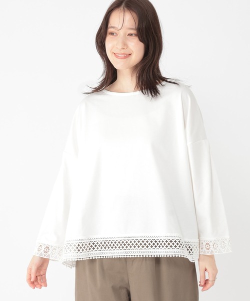 studio CLIP(スタディオクリップ)の「レースドッキングプルオーバー(Tシャツ/カットソー・レディース・ライトグレー/ラベンダー/ネイビー/オフホワイト・FREE)」の2枚目の写真