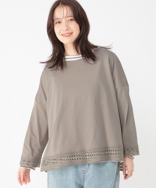 studio CLIP(スタディオクリップ)の「レースドッキングプルオーバー(Tシャツ/カットソー・レディース・ライトグレー/ラベンダー/ネイビー/オフホワイト・FREE)」の3枚目の写真