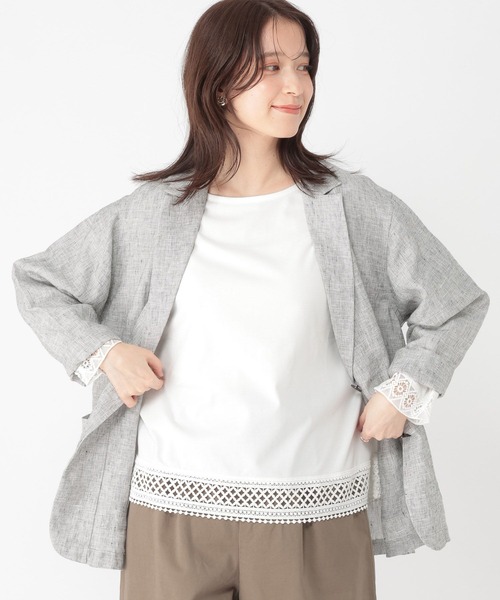 studio CLIP(スタディオクリップ)の「レースドッキングプルオーバー(Tシャツ/カットソー・レディース・ライトグレー/ラベンダー/ネイビー/オフホワイト・FREE)」の6枚目の写真